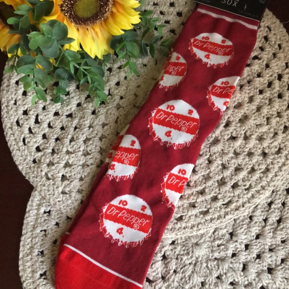 Red Dr. Pepper Logo Crew Socks - Men’s Novelty Socks